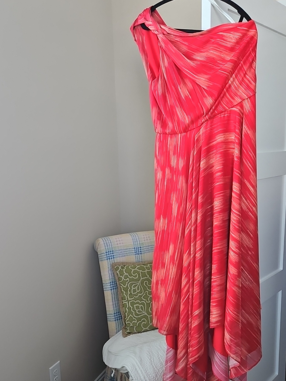 H by Halston One-Shoulder Coral Pink Print Dress